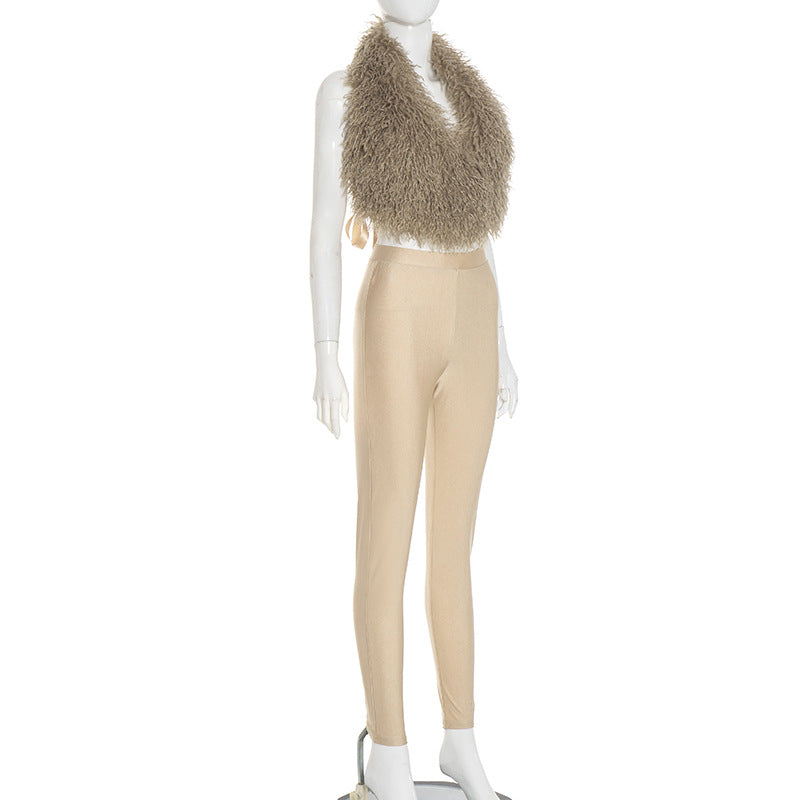 MB1017 Fuzzy Cropped Top and High Waisted Leggings Set
