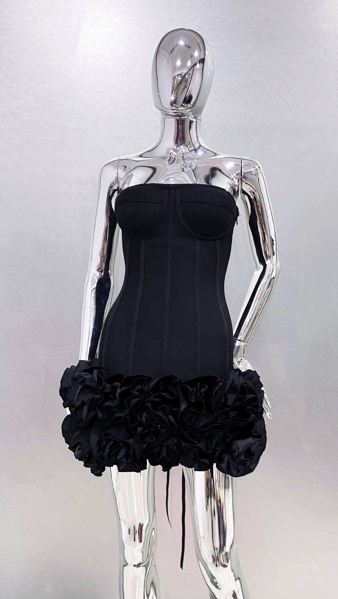 MB2104 Bandage Mini Dress, 3D Floral Ruffle Hem, Music Festival Gown