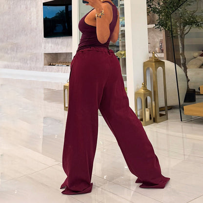 MB1039 Women's High Waist Drawstring Wide Leg Pants