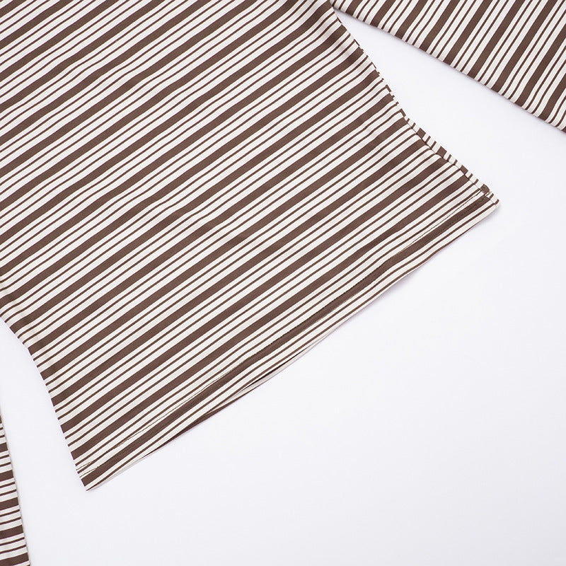 MB1428 Striped 2-Piece Set: Long Sleeve Top + High-Waisted Shorts