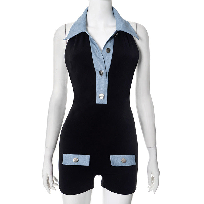 MB1025 Color Block Jumpsuit with Open Back