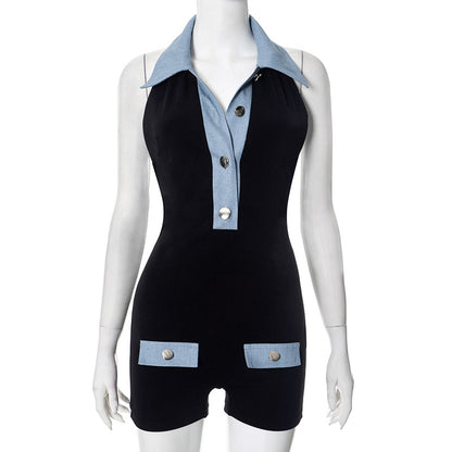 MB1025 Color Block Jumpsuit with Open Back