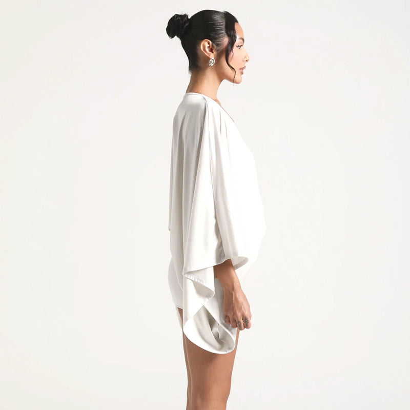 MB1072 Batwing Sleeve V-Neck Bodycon Mini Dress