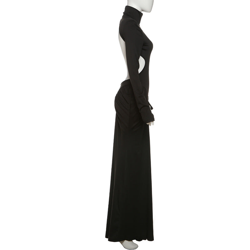 MB1132 High Neck Cutout Back Maxi Dress