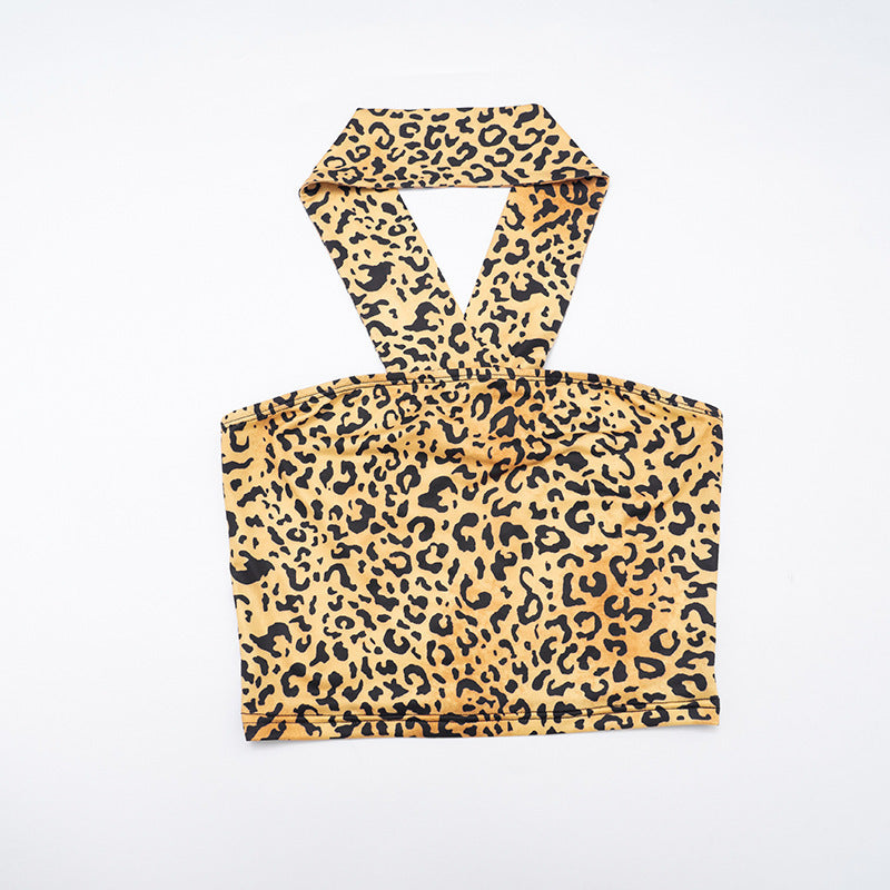 MB10147 Women's Leopard Print Tube Top & High Waist Leggings 2 Piece Set