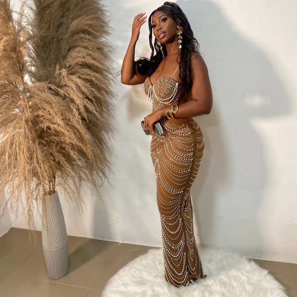 MB1212 Women's Rhinestone Beaded Evening Gown