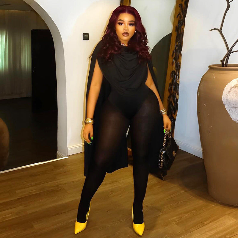 MB1042 Draped Collar Long-Sleeve Jumpsuit