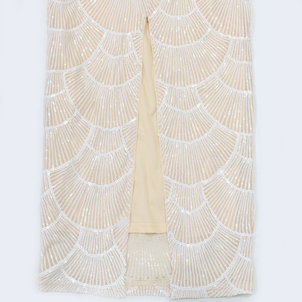 MB1203 Women's Beaded Spaghetti Strap Long Evening Gown