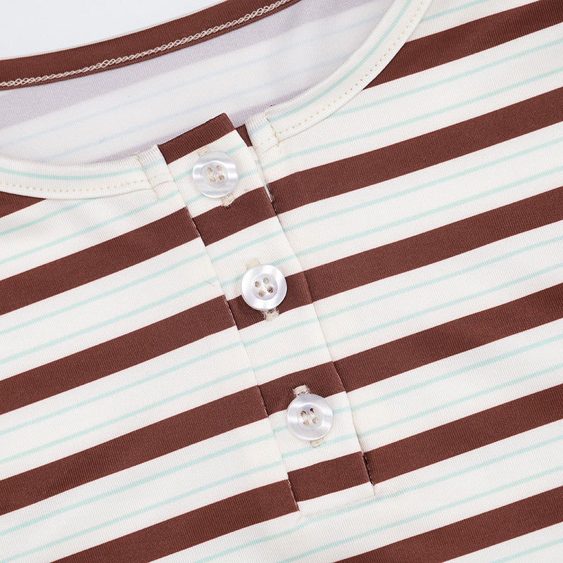 MB1425 Striped Loungewear: Long Sleeve Top + Wide Leg Pants