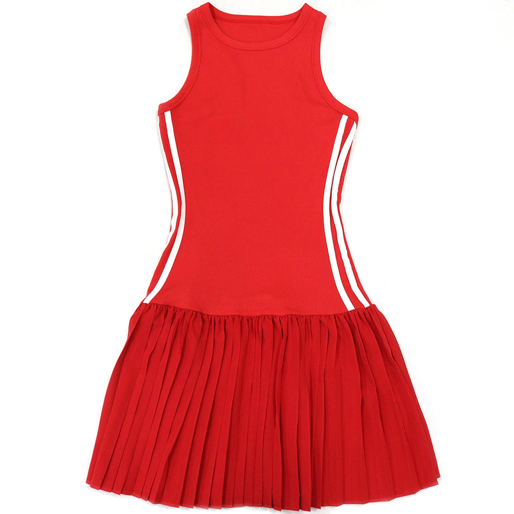 MB1204 Women's Sleeveless Crew Neck Pleated Mini Dress