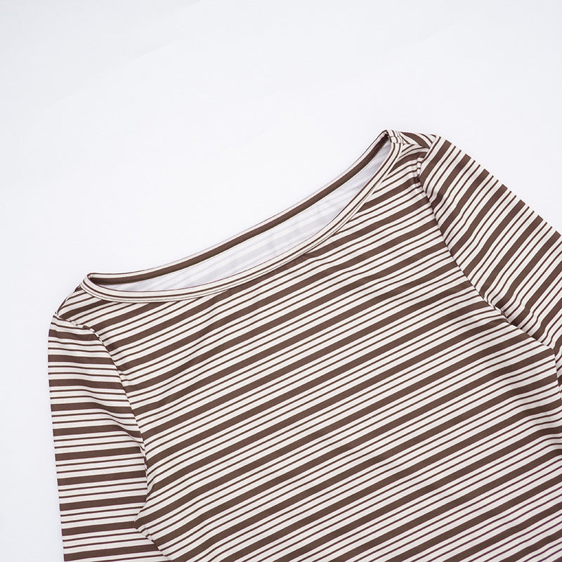 MB1428 Striped 2-Piece Set: Long Sleeve Top + High-Waisted Shorts