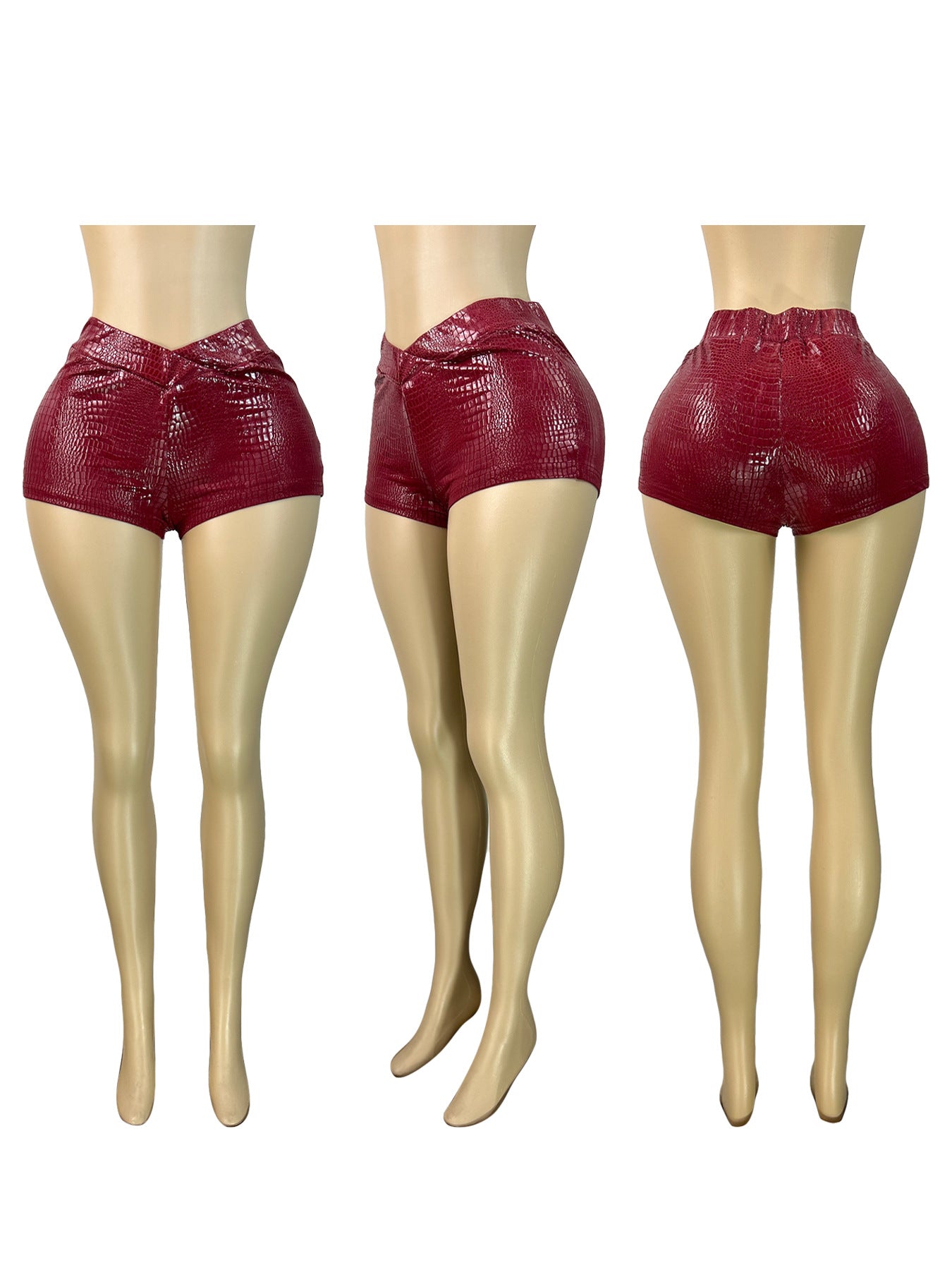 MB1720 Women’s Crocodile Print High-Waisted Leather Shorts