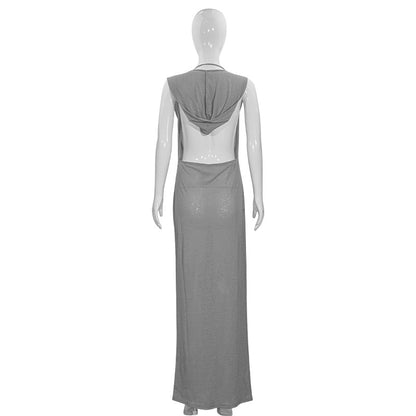 MB1303 Hood Backless Maxi Dress