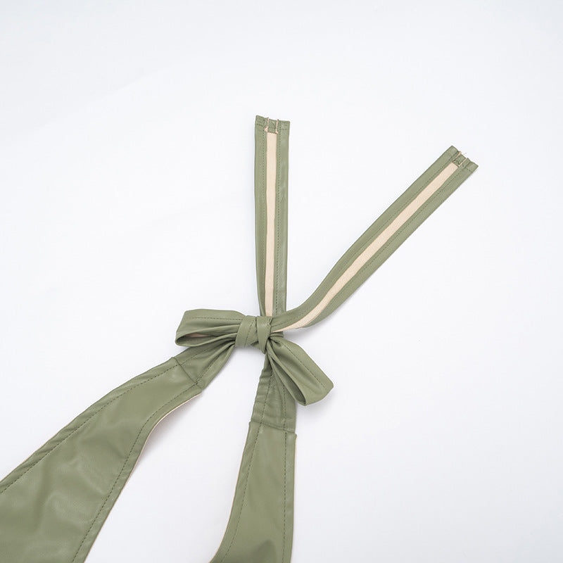 MB1085 Faux Leather Halter Dress Mini Dress for Women