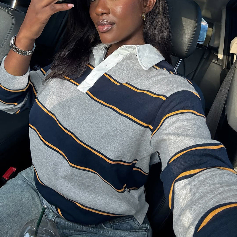 MB10100 Women's Oversized Striped Polo Shirt