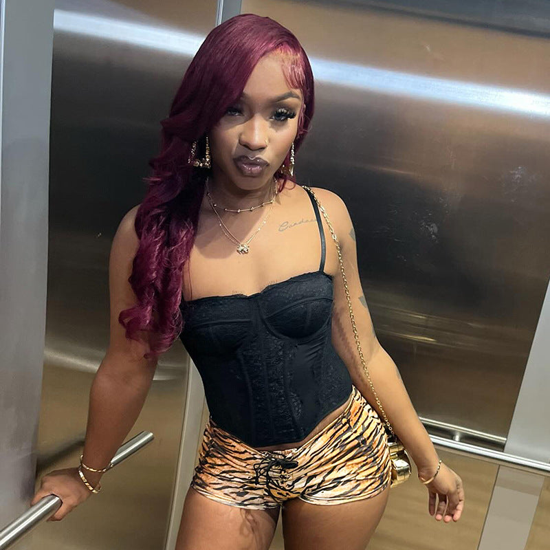 MB1030 Tiger Print High-Waist Shorts
