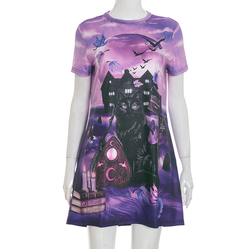 MB10103 Halloween Graphic Short-Sleeve T-Shirt Dress