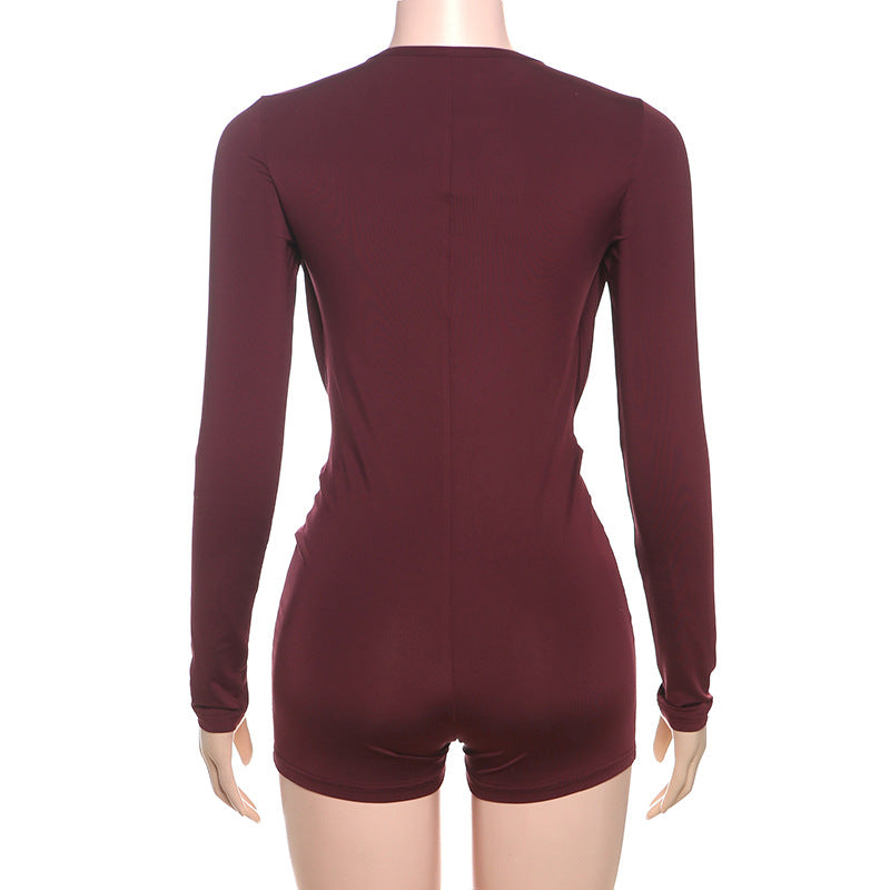 MB1501 Deep V Ruched Long Sleeve Romper