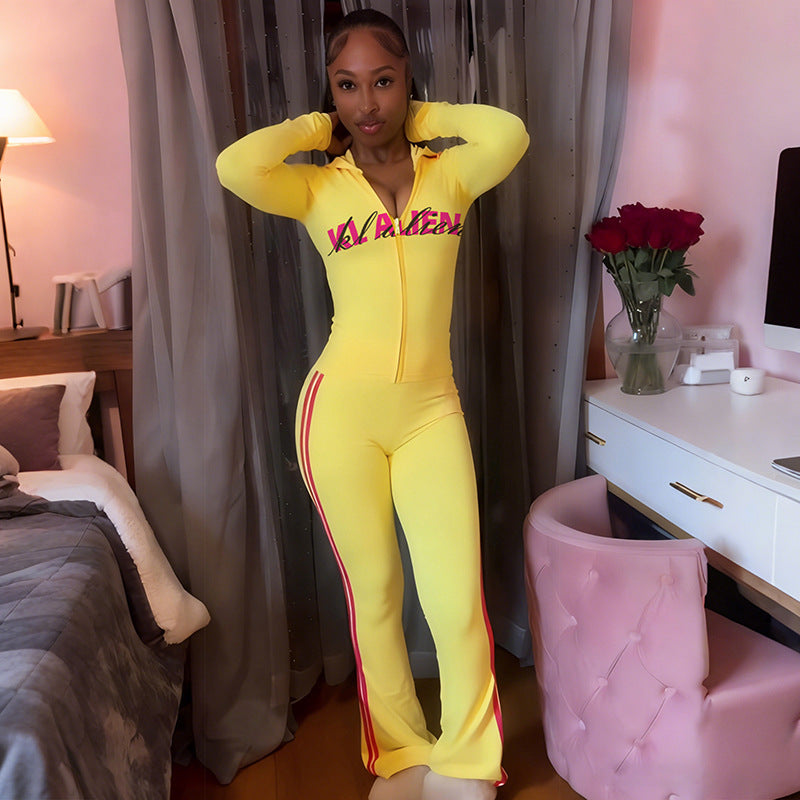 MB1825 Hooded Zip Up Top & Flare Pants 2 Piece Set Loungewear for Women