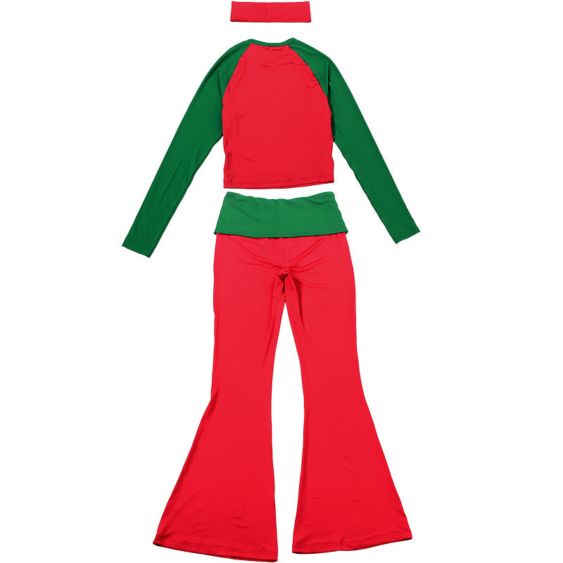 MB1820 Color Block Top & Flare Pants 2 Piece Set with Headband