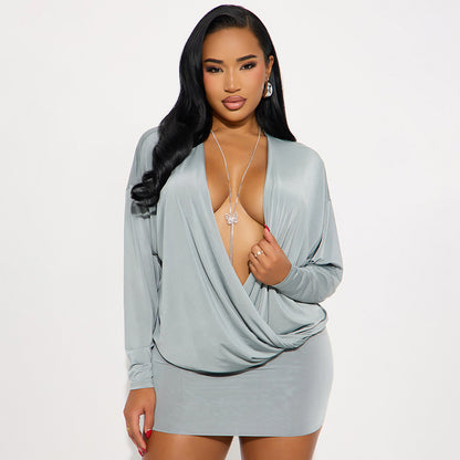 MB1037 Deep V-Neck Bodycon Mini Dress for Women