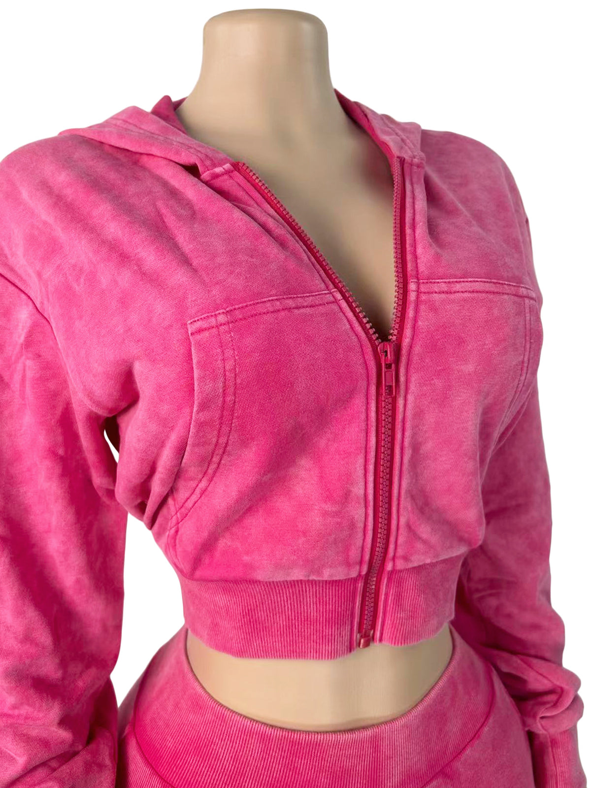 MB1734 Washed Ribbed Cropped Hoodie & Scrunch‑Butt Capri Leggings 2‑Piece Set