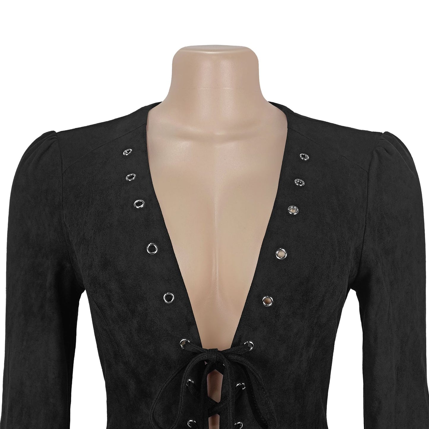 MB1610 Faux Suede Corset Mini Dress - Tiered Ruffle Party Dress