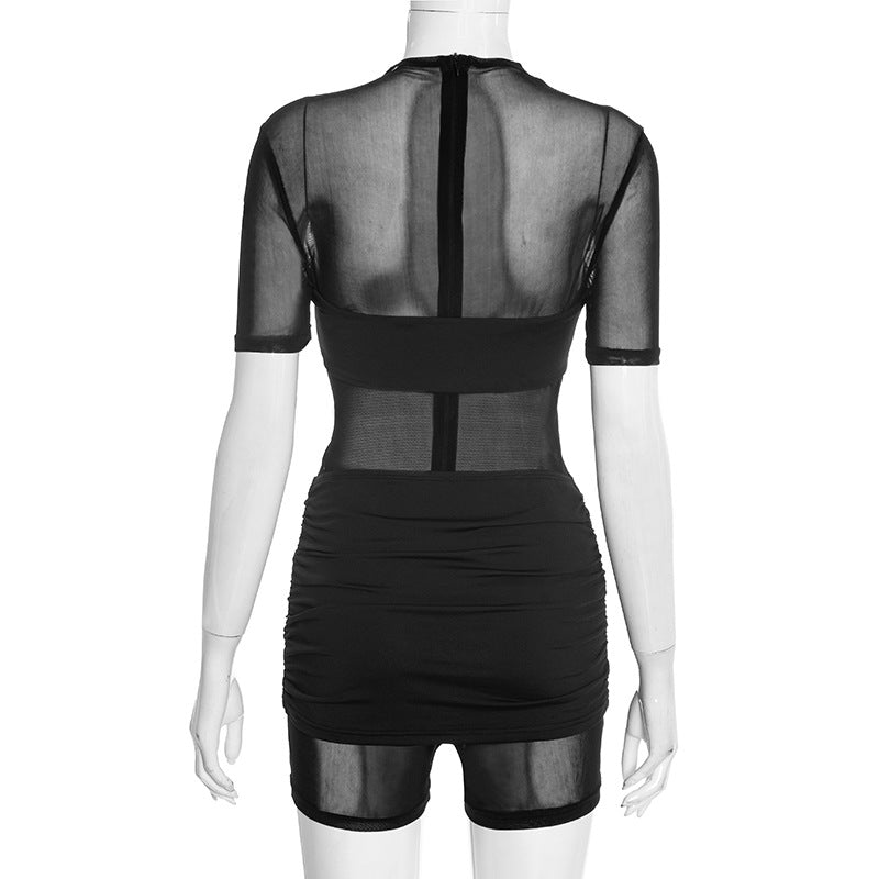 MB10157 Women's Mesh See Through Bodysuit - Two Layered Sexy Bodycon Matching