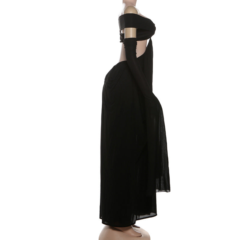 MB1819 Women's Black Off-Shoulder Cross Front Cutout Maxi Dress