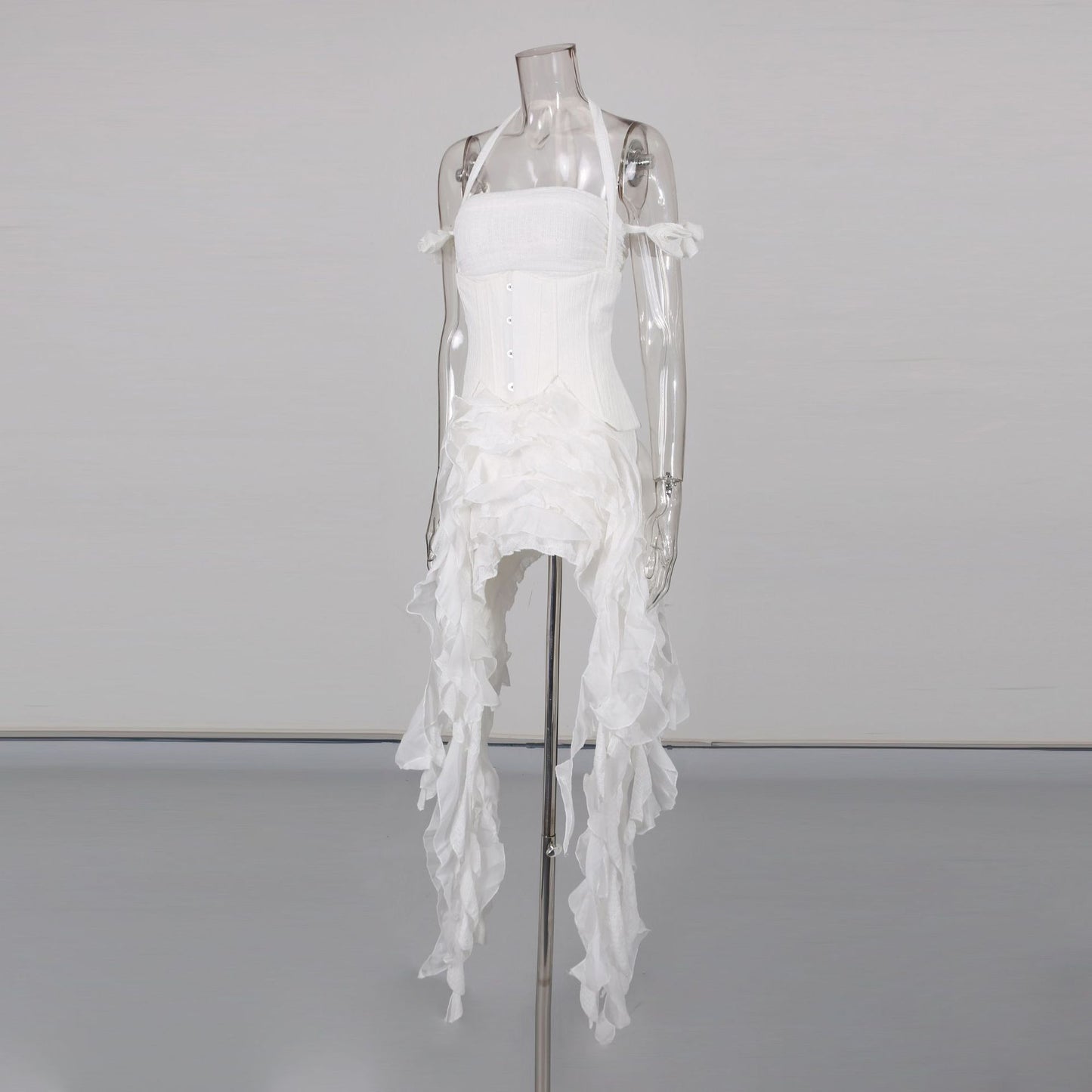 MB2002  Halter Neck Ruffle Fringe Mini Dress - Corset Backless Party Dress for Women 