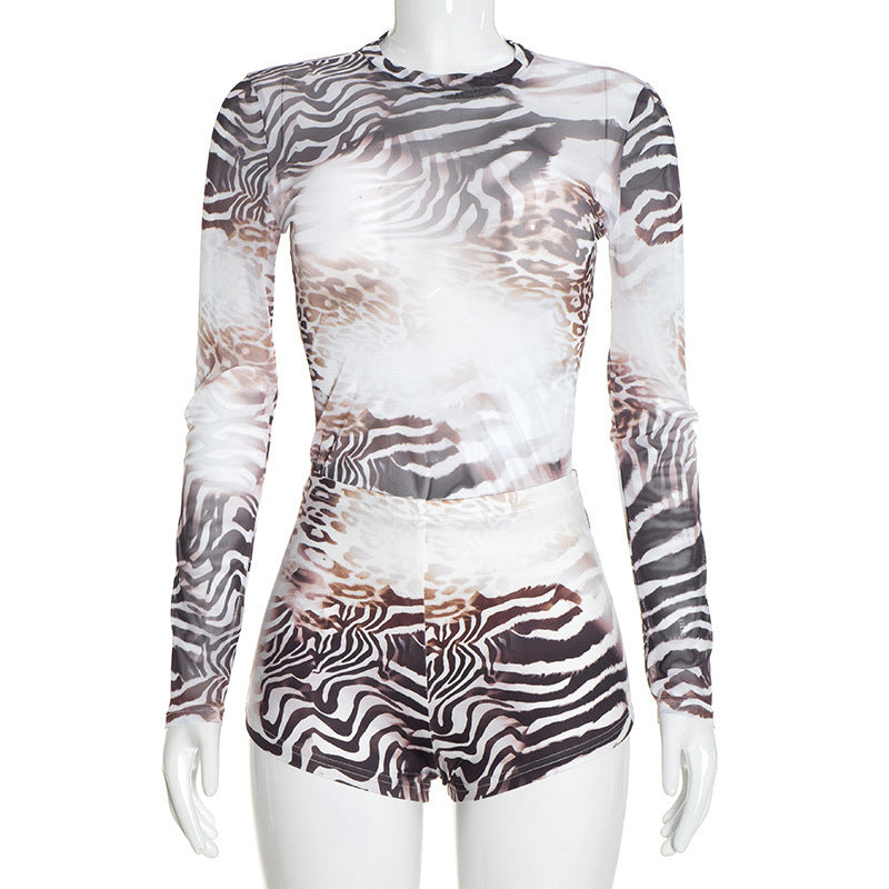 MB10190 Women Zebra‑Leopard Gradient Print 2‑Piece Outfit