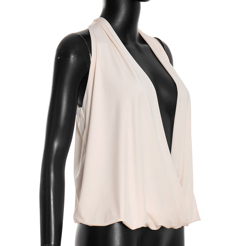MB10161 Women's Halter Neck Deep V Plunge Front Sleeveless Crop Top