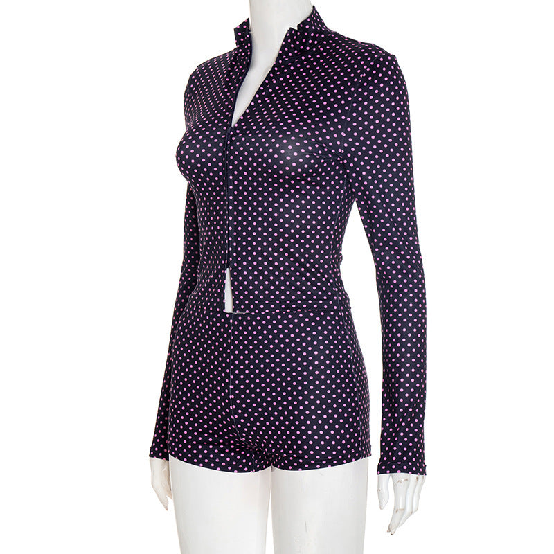 MB1079 Polka Dot Long-Sleeve Two-Piece Set for Women