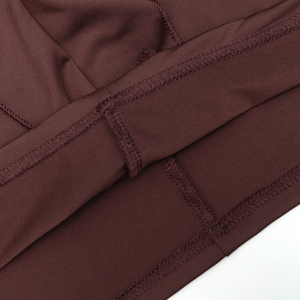 MB1312 Chocolate Brown V-Neck Ruffle Bodycon Mini Dress