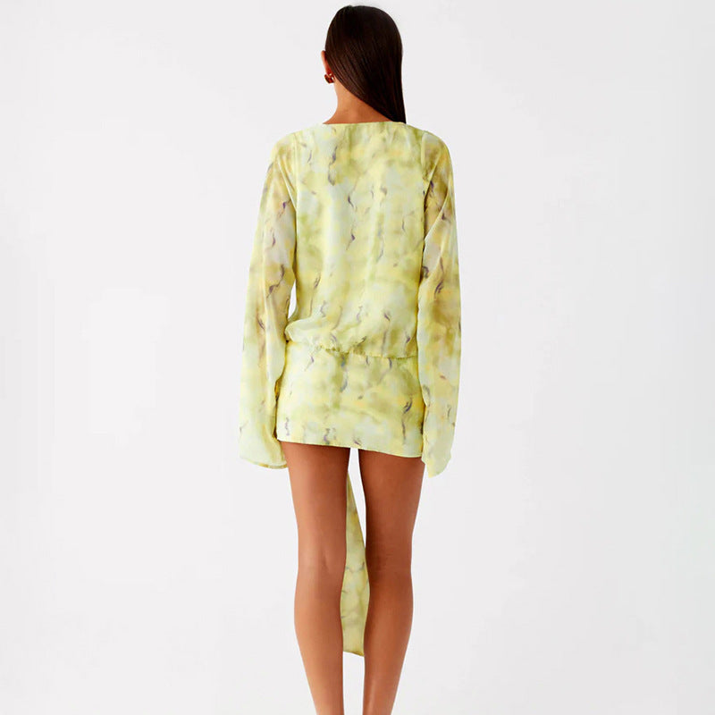 MB10115 Long Sleeve Wrap Mini Dress for Women