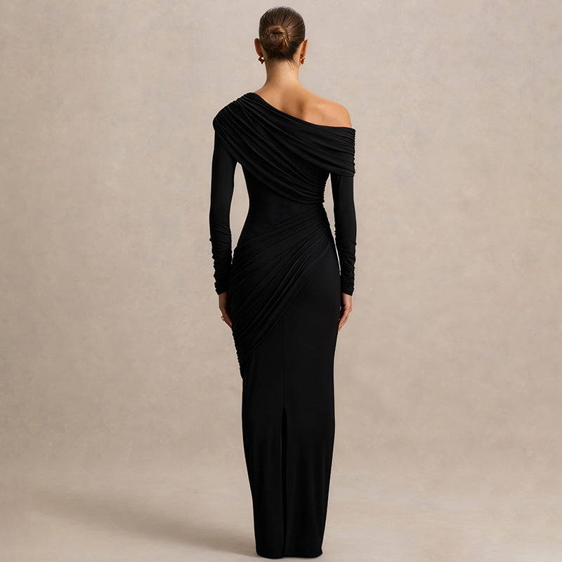 MB1422 One-Shoulder Long Sleeve Bodycon Maxi Dress for Women