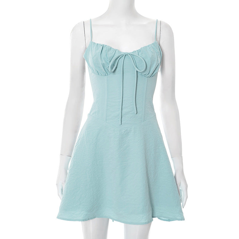 MB1024 Pleated Spaghetti Strap A-Line Mini Dress