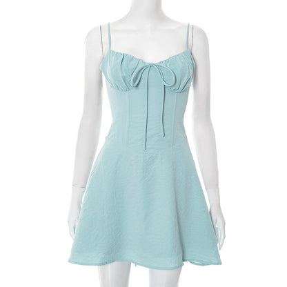 MB1024 Pleated Spaghetti Strap A-Line Mini Dress