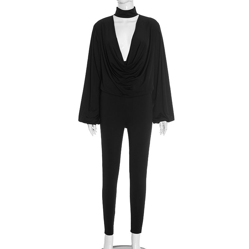 MB10137 Women’s Deep V Long Sleeve Top & Skinny Pants 2-Piece Set