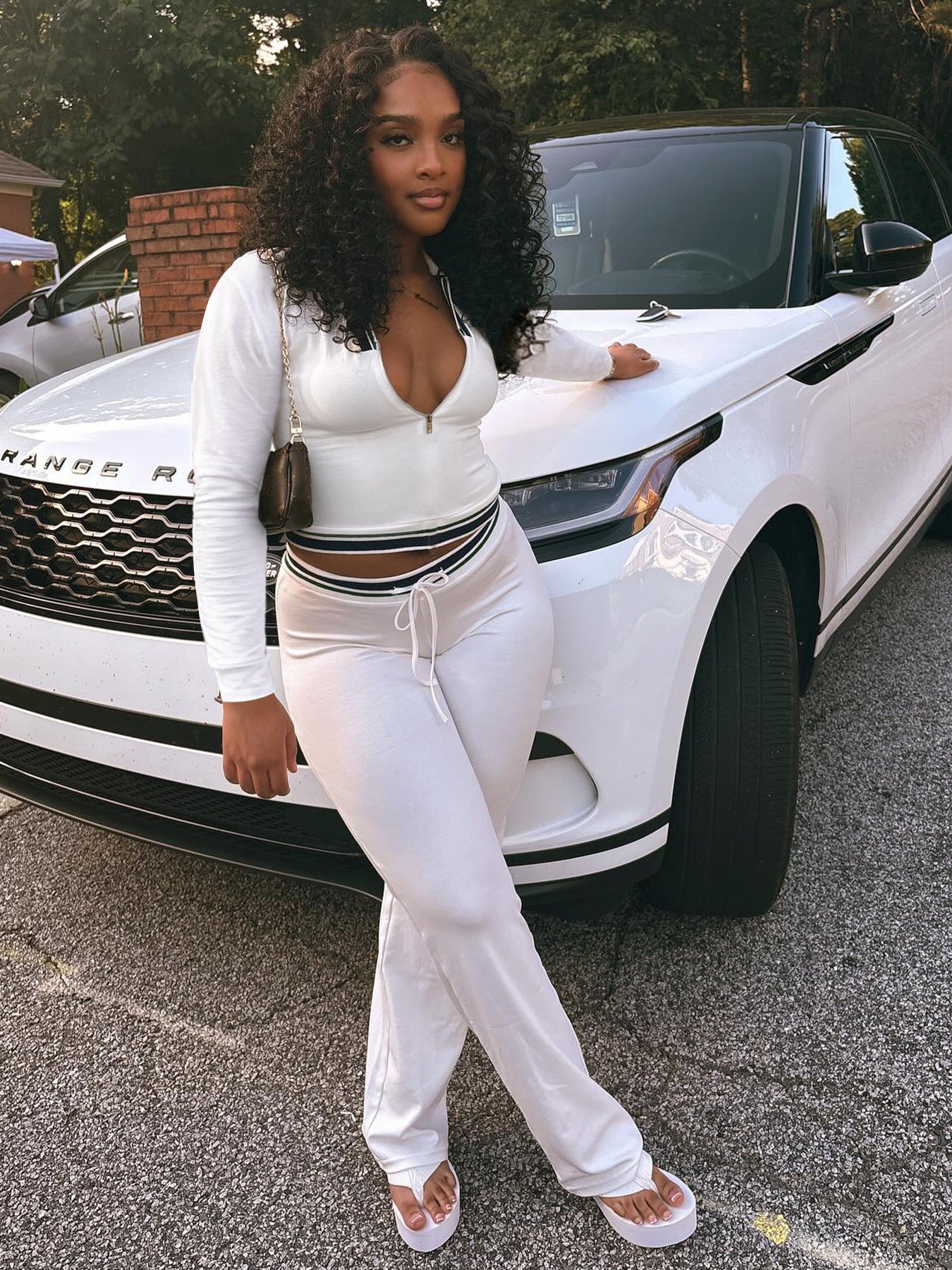 MB1713 Women's Half-Zip Crop Top & Drawstring Wide-Leg Pants Two-Piece Set