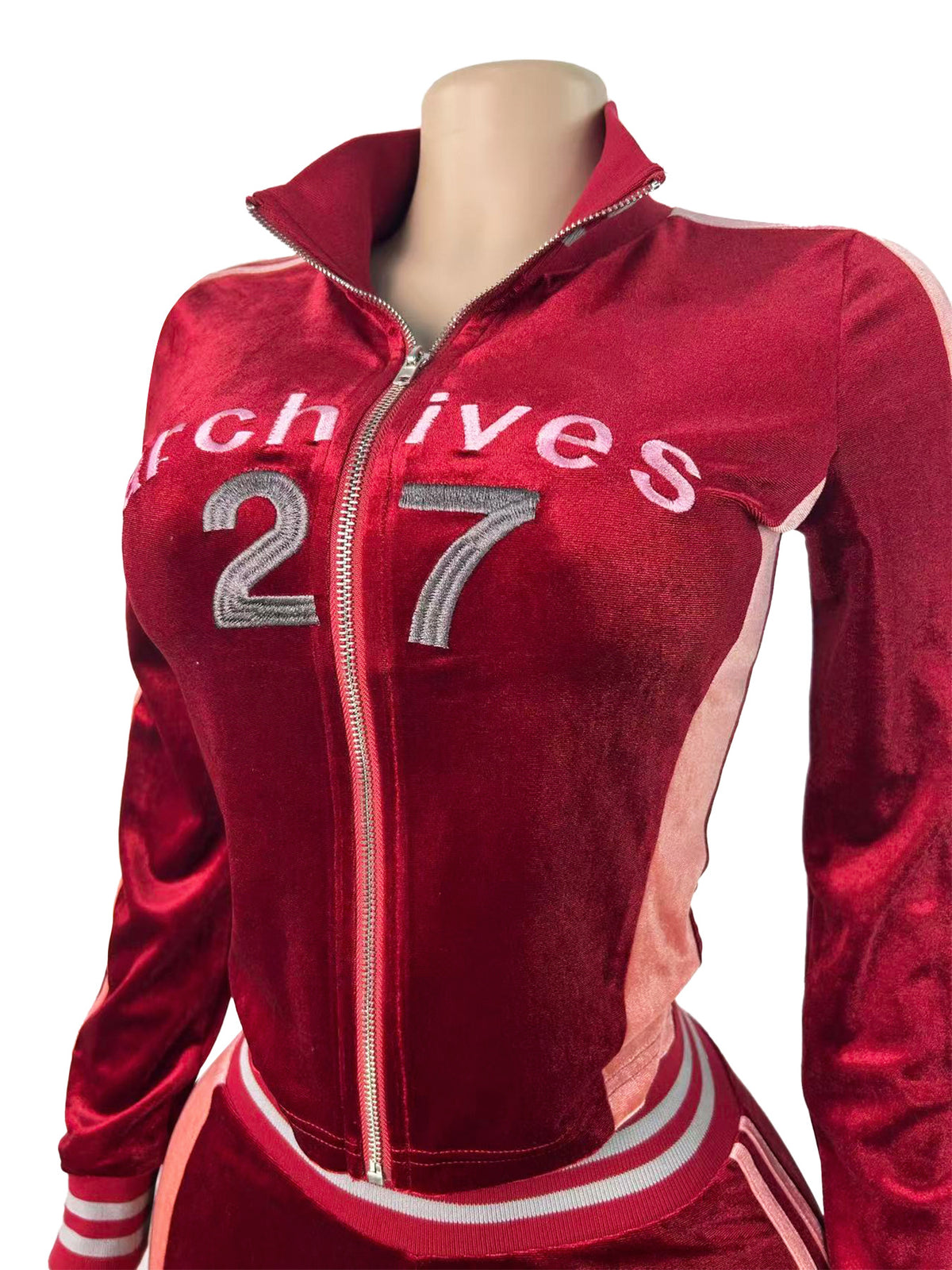 MB1735 Velour Cropped Jacket & Side‑Stripe Flare Pants 2‑Piece Set