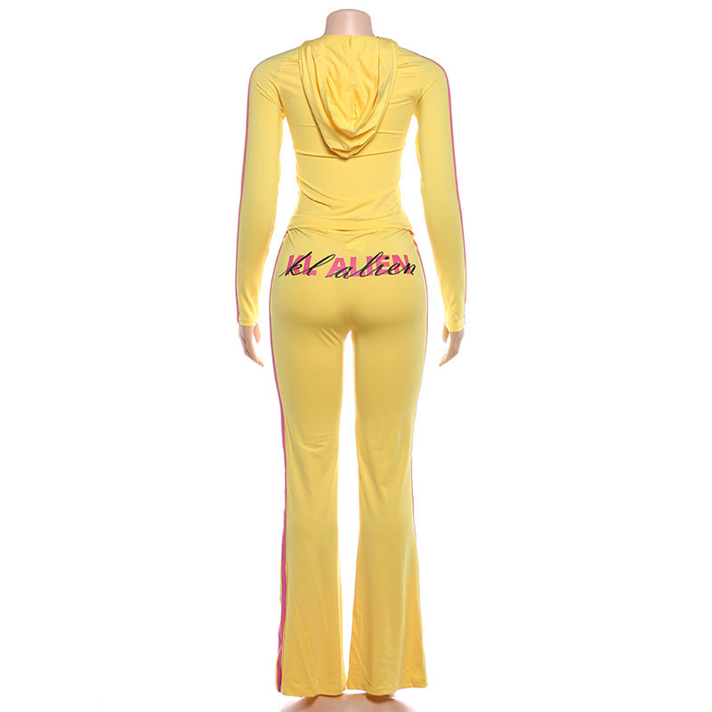 MB1825 Hooded Zip Up Top & Flare Pants 2 Piece Set Loungewear for Women