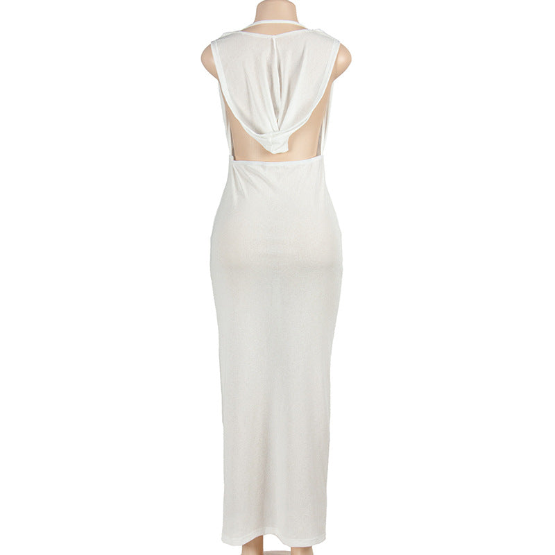 MB1303 Hood Backless Maxi Dress