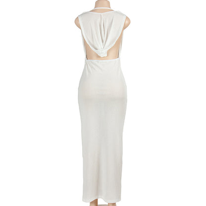 MB1303 Hood Backless Maxi Dress
