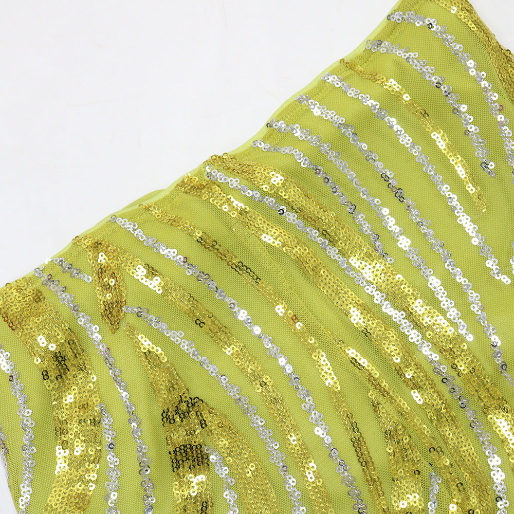 MB1219 Sequin One-Shoulder Crop Top & Bodycon Maxi Skirt Two Piece Set