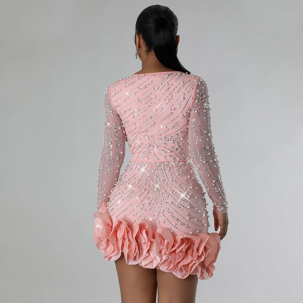 MB1210 Women's Luxury Rhinestone Beaded Mini Dress