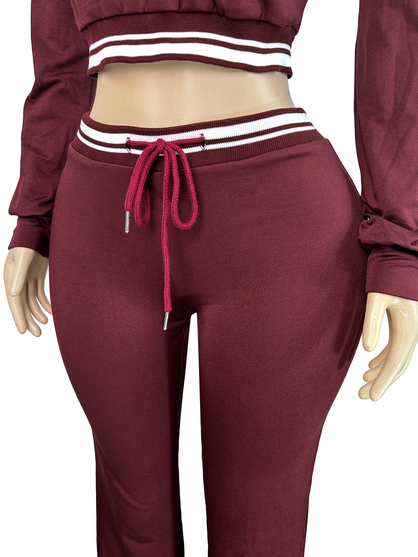 MB1713 Women's Half-Zip Crop Top & Drawstring Wide-Leg Pants Two-Piece Set