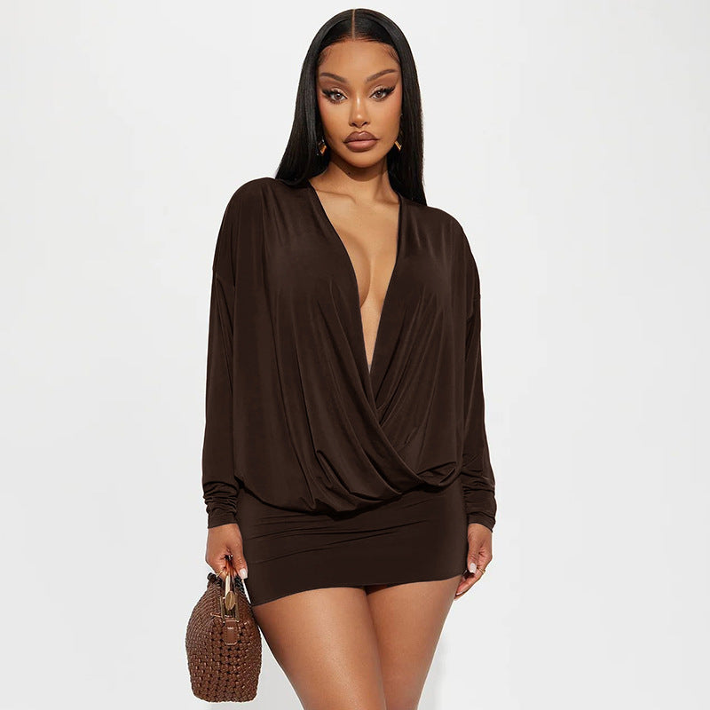 MB1037 Deep V-Neck Bodycon Mini Dress for Women