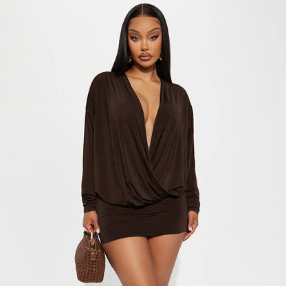 MB1037 Deep V-Neck Bodycon Mini Dress for Women