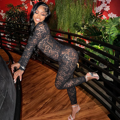 MB1023 Women's Sexy Black Lace Jumpsuit